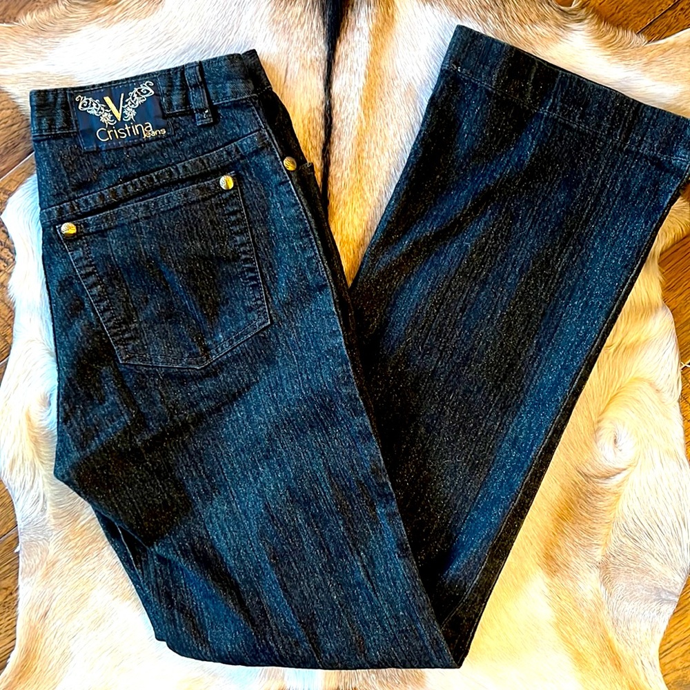 Gold metallic V Cristina jeans